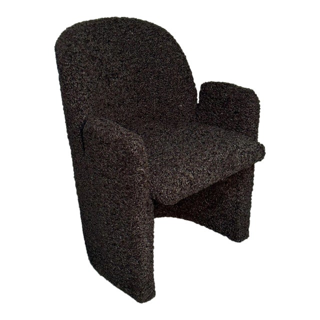 Single Mid-Century Modern Style Arm / Lounge Chair, Black Boucle, Organic Form For Sale