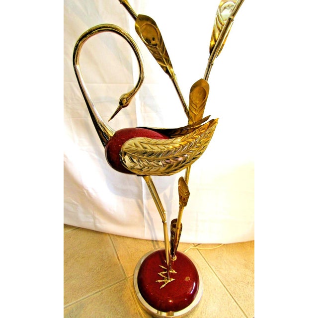 Contemporary Rare Antonio Pavia Brass and Red Lacquered Wood Stork Floor Lamp Circa 1980s For Sale - Image 3 of 17