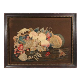 Regency Wool and Silk Threadwork Picture: Still Life of Fruit With Birds For Sale