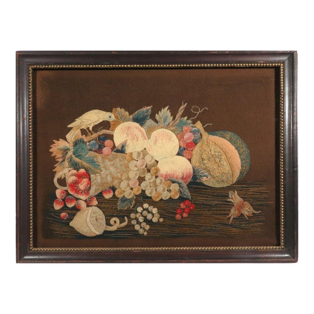 Regency Wool and Silk Threadwork Picture: Still Life of Fruit With Birds For Sale