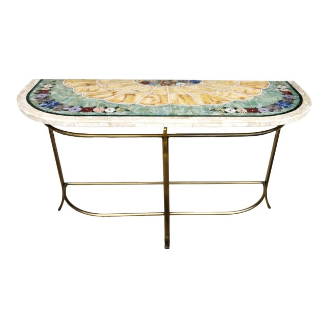 Regency Console Table Brass Swans Inlaid Onyx For Sale