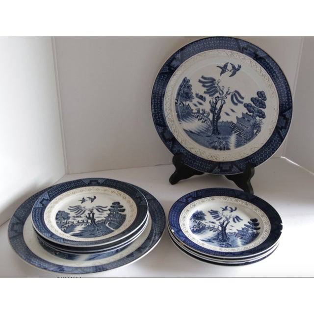 Ceramic Vintage Burleigh Blue Willow Canton Dinnerware Set- 9 Pieces For Sale - Image 7 of 7