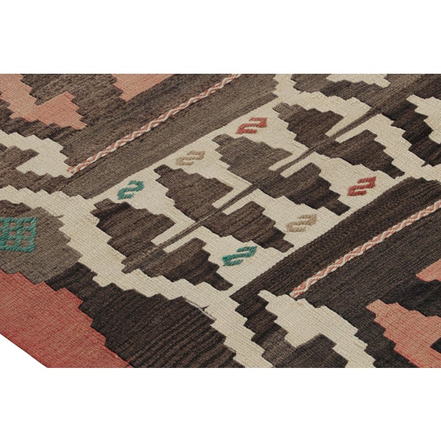 Mid-Century Vintage Kilim Rug in Beige Brown and Pink Tribal Geometric Pattern For Sale In New York - Image 6 of 7