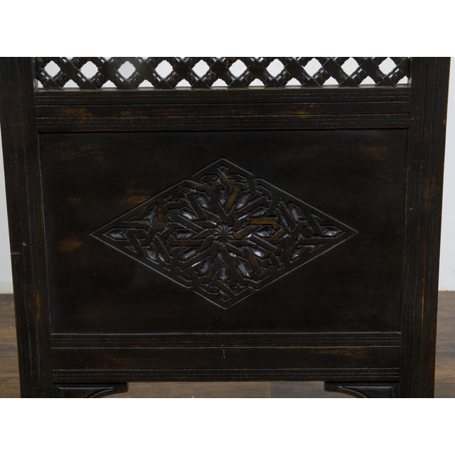 Brown Set of 12 Moroccan Ebonized Carved Wood Armchairs with Leather Seats, circa 1900 For Sale - Image 8 of 12
