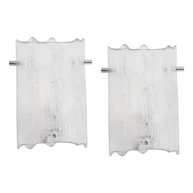 Vintage Murano Ice Glass Vanity Sconces from Kaiser Leuchten, Germany, 1970s, Set of 2 For Sale