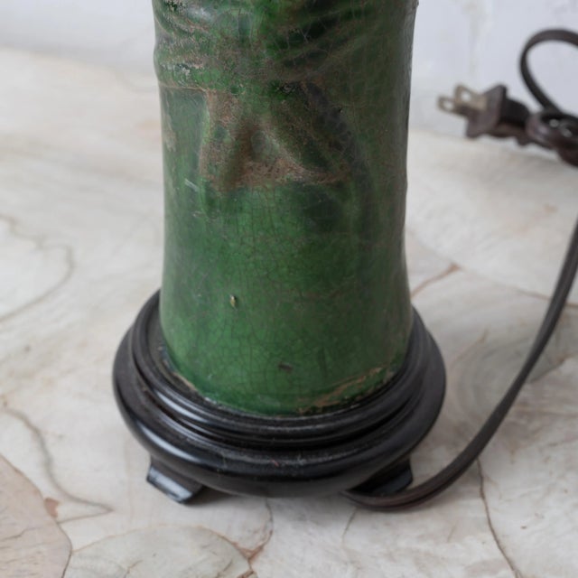 Chinoiserie Ceramic Green Bamboo Vase Lamp, Mid-20th Century For Sale In Savannah - Image 6 of 7