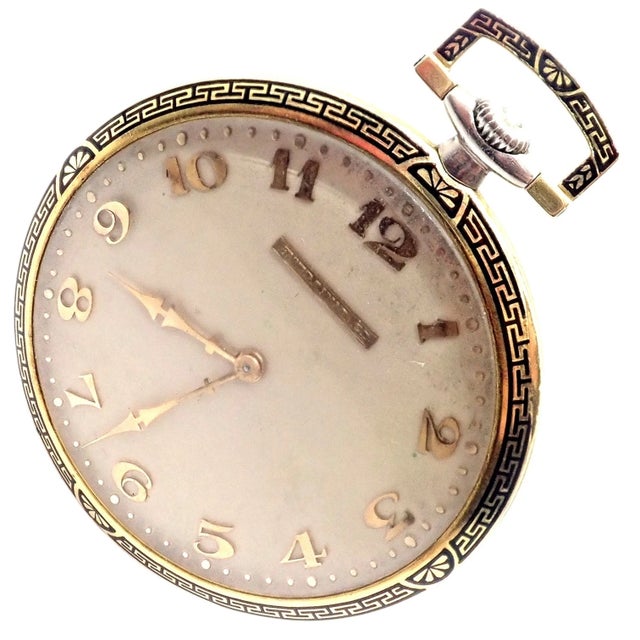 Tiffany & Co. Platinum Yellow Gold 18s Enamel Merimont Pocket Watch 1940 For Sale - Image 12 of 14