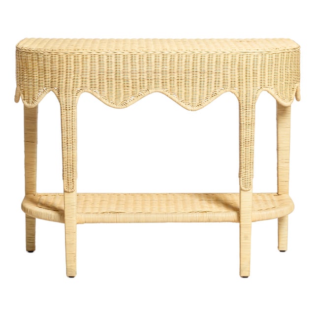 Sally Natural Scalloped Rattan Console For Sale