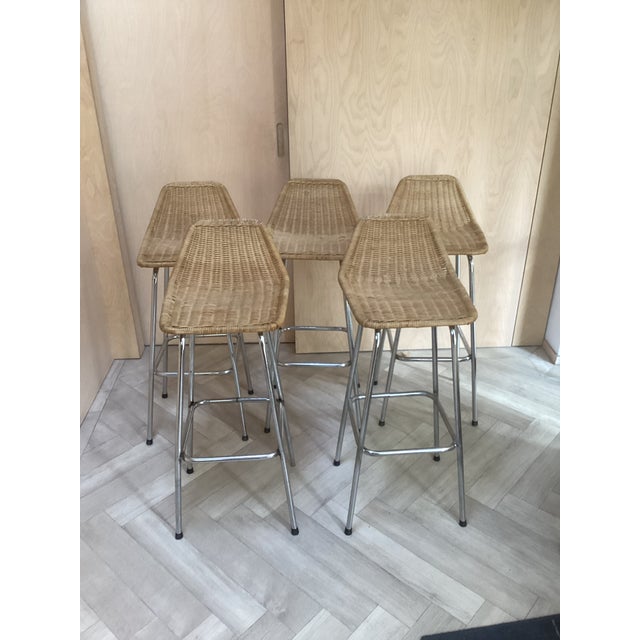 Rattan Bar Stools in the style of Perriand, 1970s, Set of 5 For Sale - Image 10 of 10