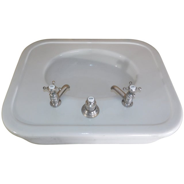 Antique 1908 Thomas Maddock's Son's Co. Vitreous China Console / Top-Mount (Drop-In) Sink For Sale - Image 4 of 18