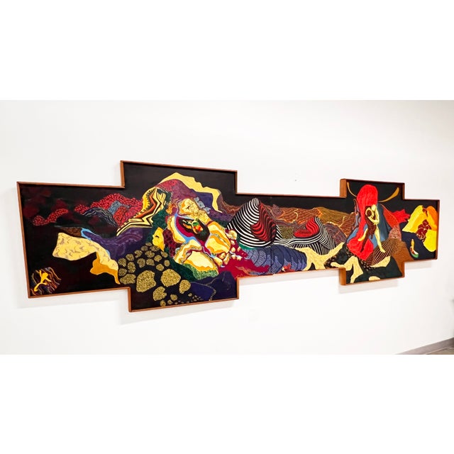 C. 1960s Psychedelic Twelve Foot Lonng Diptych Abstract Shaped Canvas Painting For Sale - Image 9 of 11
