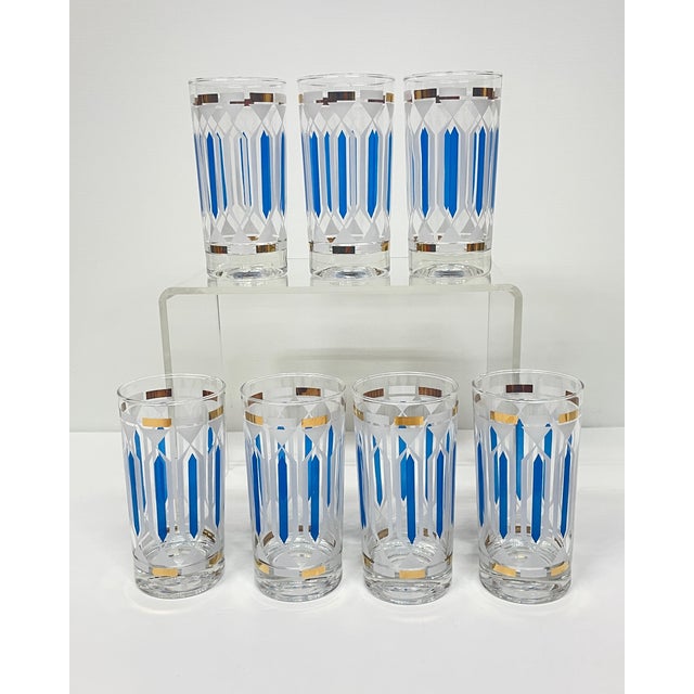 A stunning set of cocktail glasses from the mid century, unmarked as to maker. (Likely suspects are Culver, Libbey or Fred...