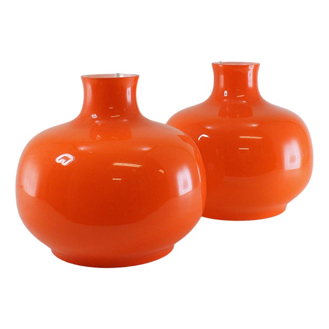 Mid-Century Space Age Orange Pendant Lamps, Sweden, 1960s, Set of 2 For Sale
