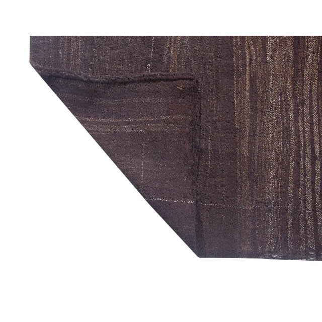 Mid 20th Century Square Large Vintage Brown Kilim Rug For Sale - Image 5 of 6