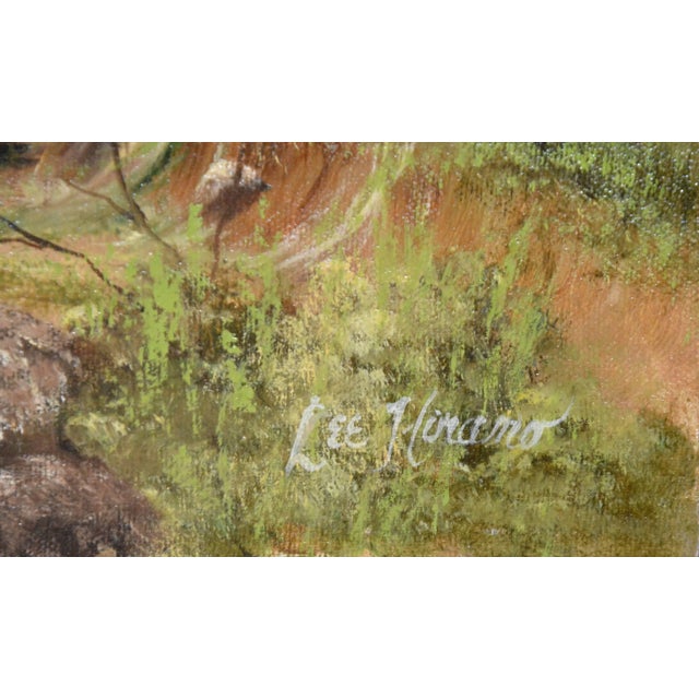 This is a pair of oil paintings on canvas by self-taught artist Nora Alleda Hirano. One depicts an old tree rising on a...