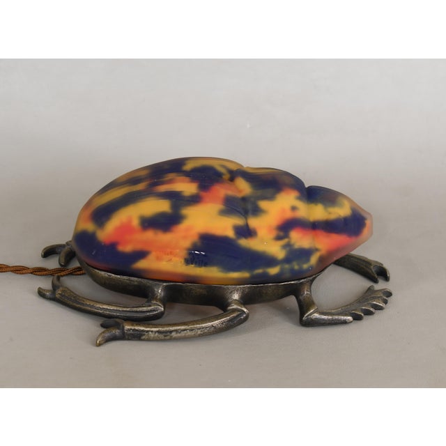 Metal French Art Deco Scarab Night Lamp by Muller Freres - 1920s France For Sale - Image 7 of 11