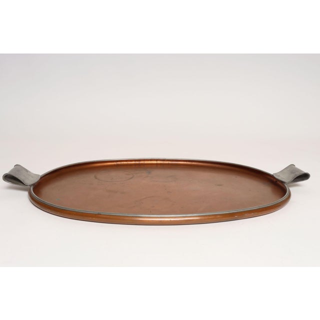 Arts & Crafts serving tray by Tane (ca. 1940s, Mexico). Large size in heavy gauge copper with contrasting silver-plate...