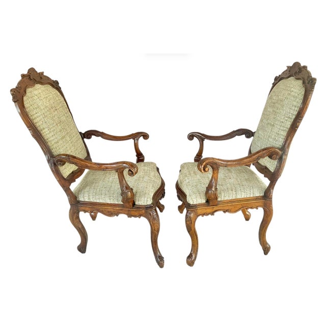 Mid-18th Century Venetian Rococo Armchairs, Carved Walnut, Italy For Sale - Image 9 of 12