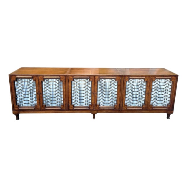Vintage French Empire Style 6- Lattice Door Cherry Credenza For Sale