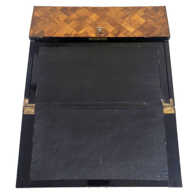 Antique English 19th C Parquetry Inlaid & Ebonized Chinoiserie Leather Lap Desk For Sale - Image 10 of 18