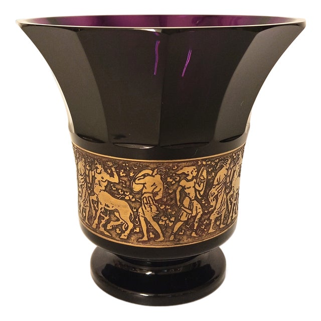 Bohemian Crystal Vase with Pure Gold Frieze from Moser Glassworks, 1920s For Sale