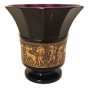 Bohemian Crystal Vase with Pure Gold Frieze from Moser Glassworks, 1920s