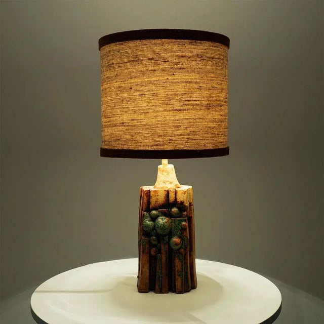 Ceramic Table Lamp with Custom Silk Lampshade by René Houben, 1960s For Sale - Image 9 of 11