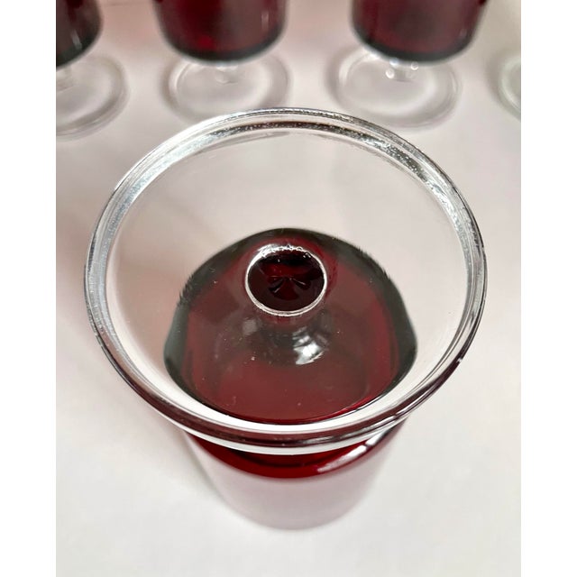 Set of 11 Ruby Red French Luminarc Arcoroc Stemmed Wine Goblet Glasses For Sale In Los Angeles - Image 6 of 6