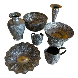 1940s Set of Seven Thai Silvered Objects For Sale
