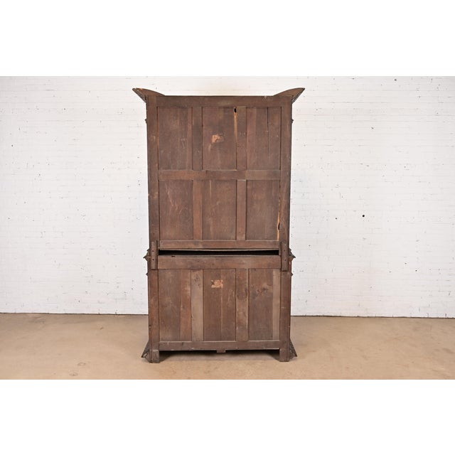 Antique French Renaissance Revival Carved Oak Breakfront Bookcase or Bar Cabinet, Circa 1880s For Sale - Image 10 of 11