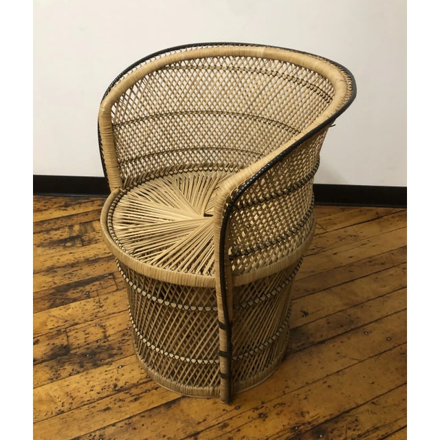 1960s Vintage Boho Chic Rattan & Wicker Peacock Barrel Back Chair For Sale - Image 5 of 5