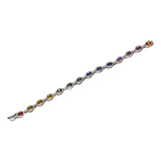 Certified Natural 11.32cts vs F Diamond Multi-Color Sapphire 18k Solid Gold Tennis Stacking Bracelet For Sale
