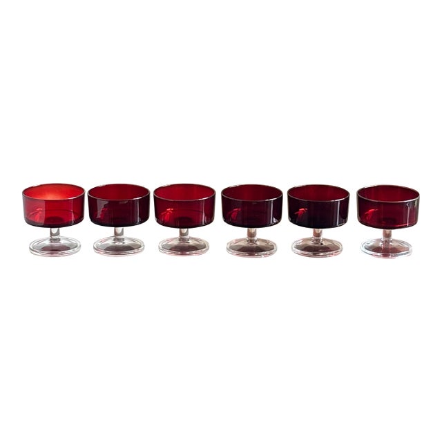 Vintage French Luminarc Ruby Red Coupe Glasses — Set of 6 For Sale
