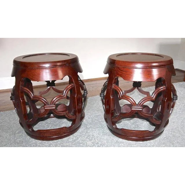 1950s Chinese Asian Hardwood Garden Seat Stools - a Pair For Sale - Image 4 of 10