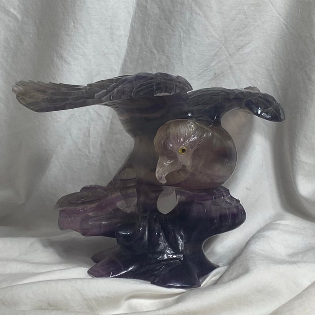 Gemstone Mid 20th Century Large Hand Carved Amethyst Eagle Bird Sculpture For Sale - Image 7 of 12