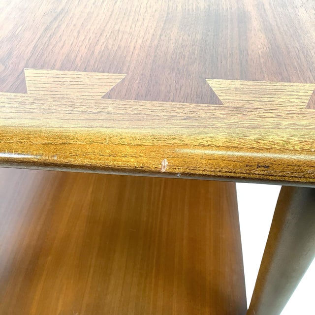 Vintage Lane Acclaim Two-Tier End Table by Andre Bus | Walnut & Oak Dovetail Inlay For Sale - Image 13 of 18