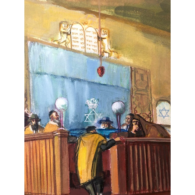 Ervin B. Nussbaum, Modernist American Judaica Painting Synagogue Interior Ladies Section WPA Era For Sale In Miami - Image 6 of 11