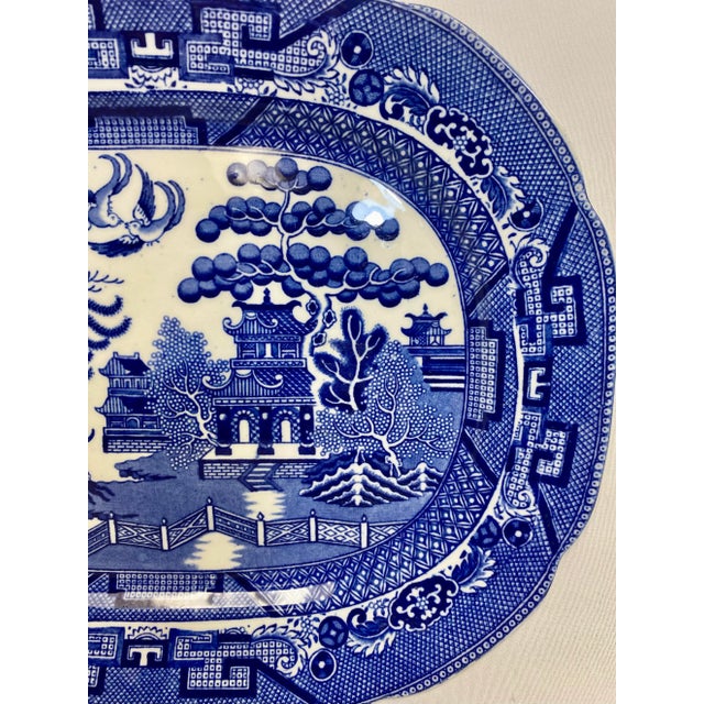 Antique Allerton’s Ltd Blue Willow Serving Platter Made in England - Circa 1830’s For Sale - Image 4 of 12