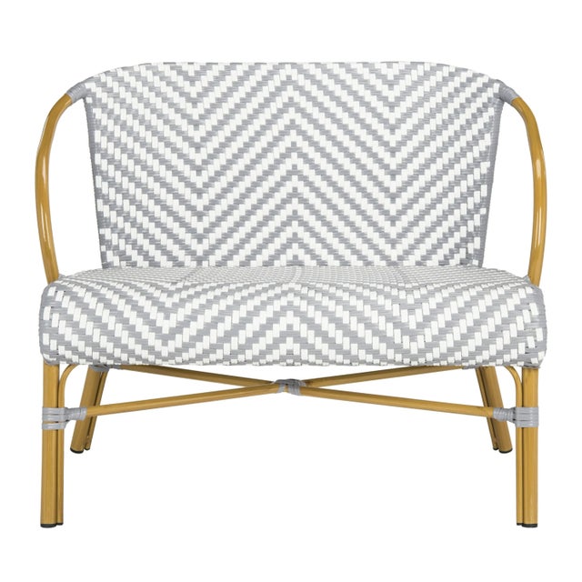 Herringbone Rattan Settee in Grey & White For Sale - Image 9 of 9