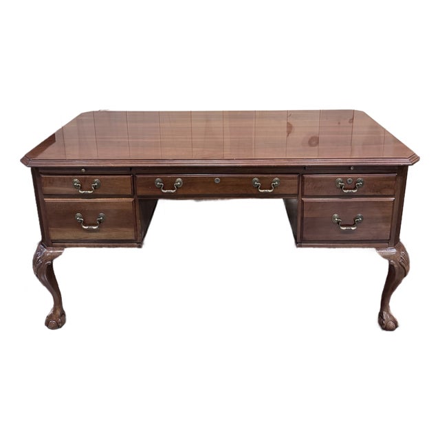 Vintage Ethan Allen Georgian Style Cherry Executive Partner’s Desk For Sale