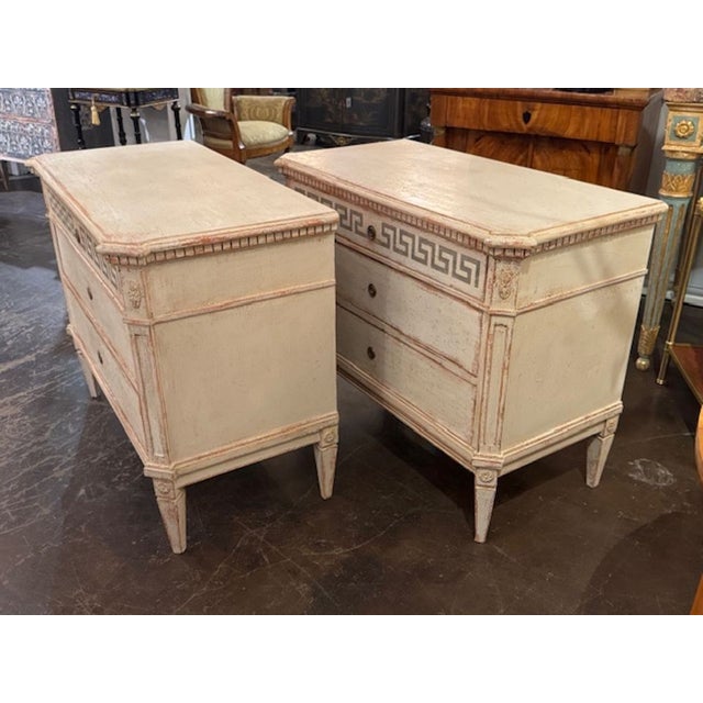 Traditional Pair of Swedish Gustavian Chests With Greek Key Design For Sale - Image 3 of 6