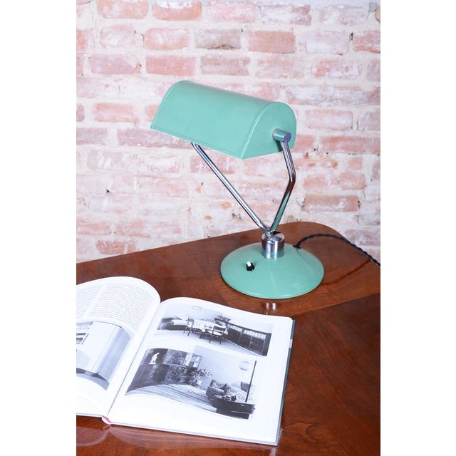 Aqua Mid-Century Table Lamp in Chrome-Plated Steel from NAPAKO, Czech, 1950s For Sale - Image 8 of 14