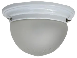 Vintage Art Deco Porcelain Satin Glass Dome with Star Cut Ceiling Lamp
