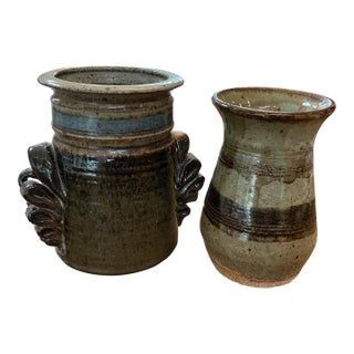 Mid-Century Hand-Thrown Studio Pottery Vases - Pair For Sale