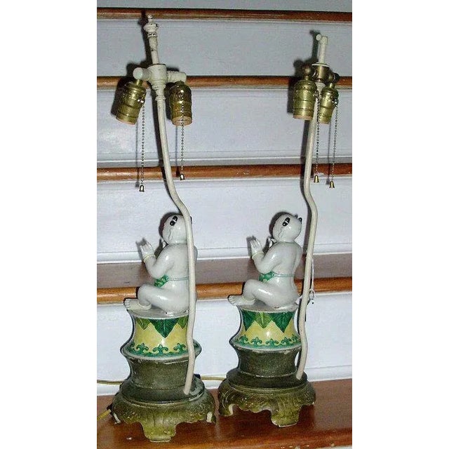 Ceramic 19th Century Chinese Kangxi Porcelain Ho Ho Boys in Famille Vert Glaze as Lamps - a Pair For Sale - Image 7 of 7