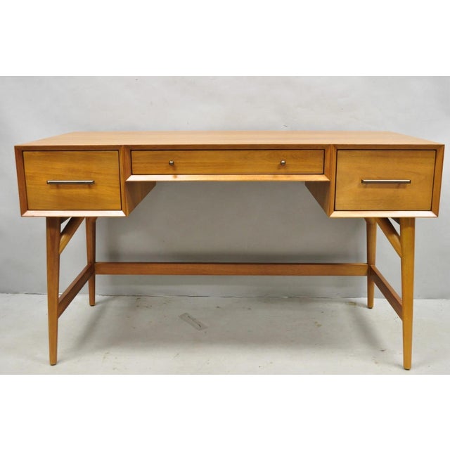 West Elm Williams Sonoma Mid Century Modern Acacia Teak Style Writing Desk (B) For Sale - Image 15 of 16