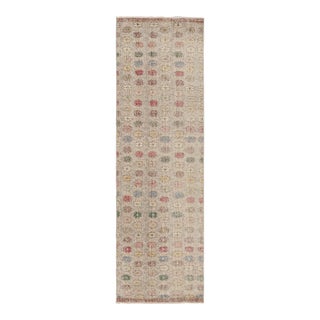 Vintage Mid-Century Tan-Brown Wool Runner – Multi-Color Floral Pattern For Sale