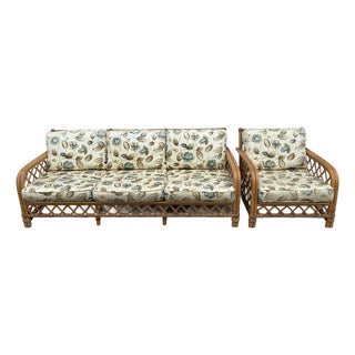 1970s Ficks Reed Bamboo Rattan Sofa and Chair For Sale