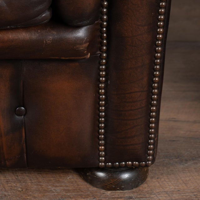 Pair, Chesterfield Brown Leather Armchair Club Chairs, Denmark Circa 1940-60 For Sale - Image 14 of 16