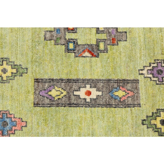 Modern Khotan Style Hand-Knotted Wool Rug - Green & Earth Tone Geometric Design For Sale - Image 4 of 11